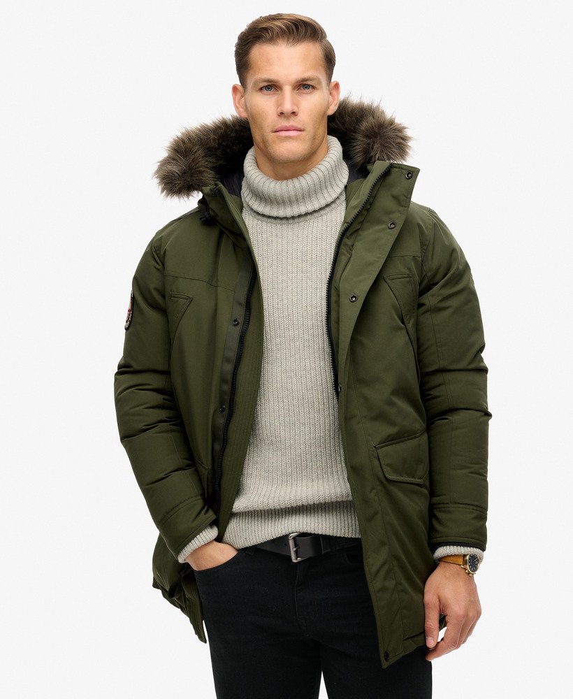 everest parka met imitatiebont in legergroen