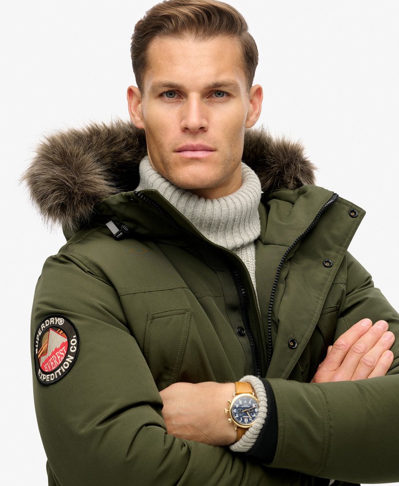 everest parka met imitatiebont in legergroen
