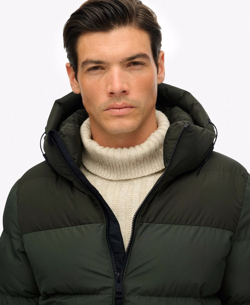 Colourblock gewatteerde jas met capuchon