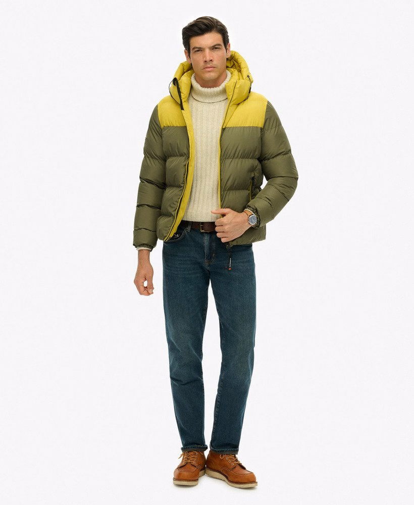 Colourblock gewatteerde jas met capuchon