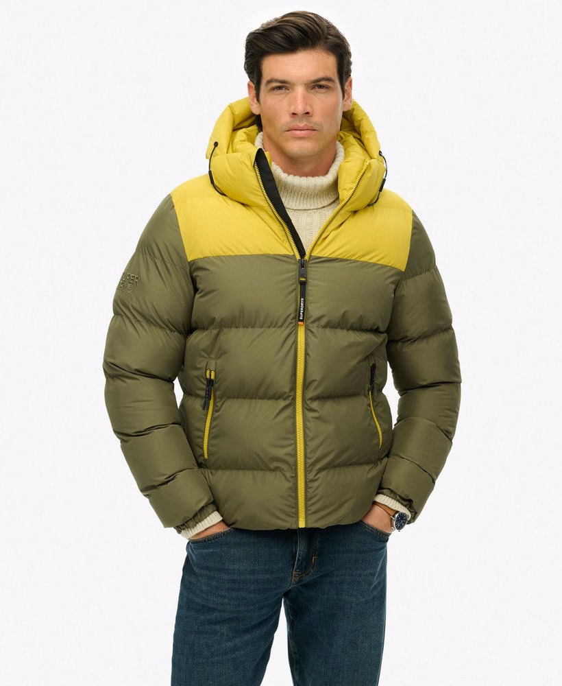 Colourblock gewatteerde jas met capuchon