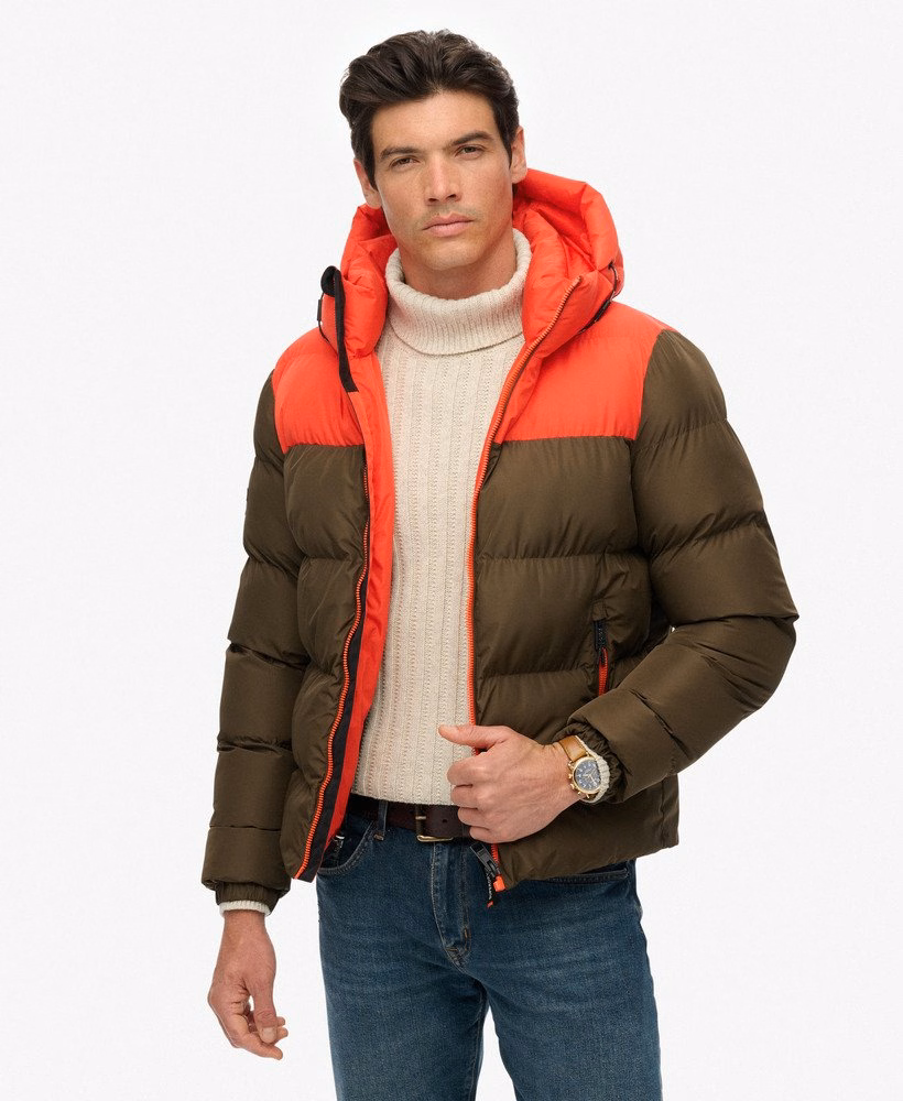 Colourblock gewatteerde jas met capuchon