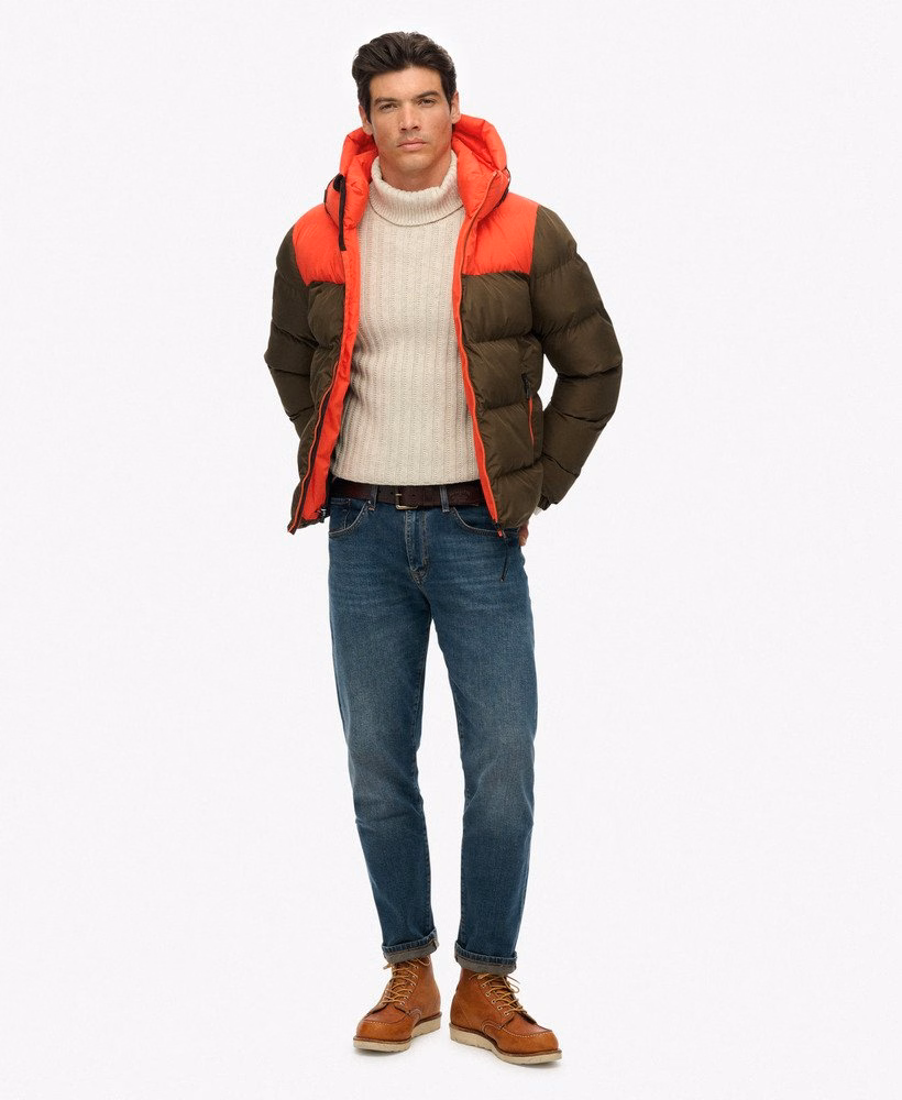 Colourblock gewatteerde jas met capuchon