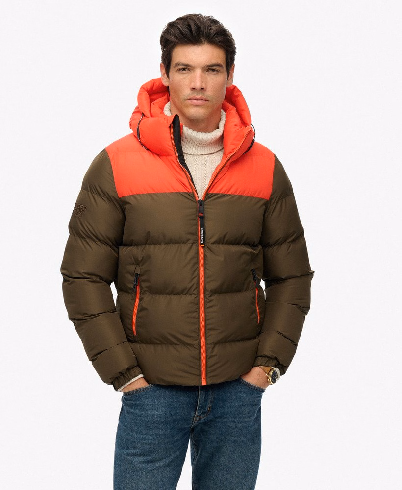 Colourblock gewatteerde jas met capuchon