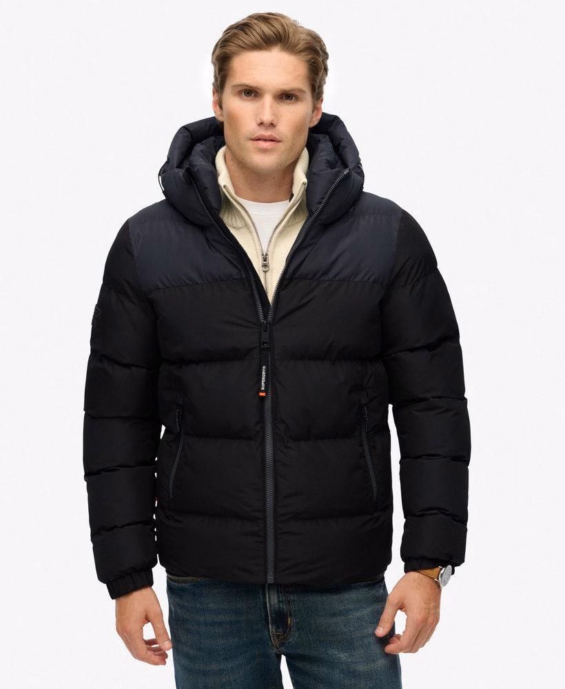 Colourblock gewatteerde jas met capuchon