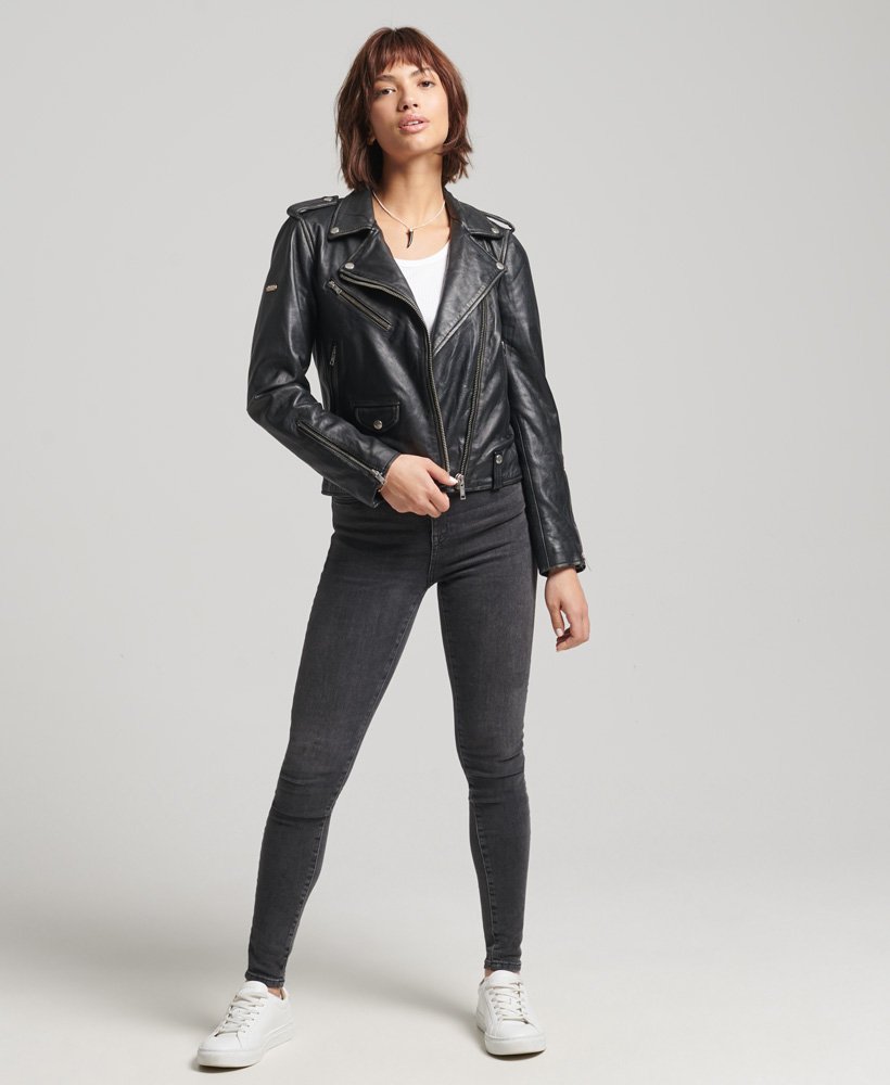 rylee leren bikerjack in zwart