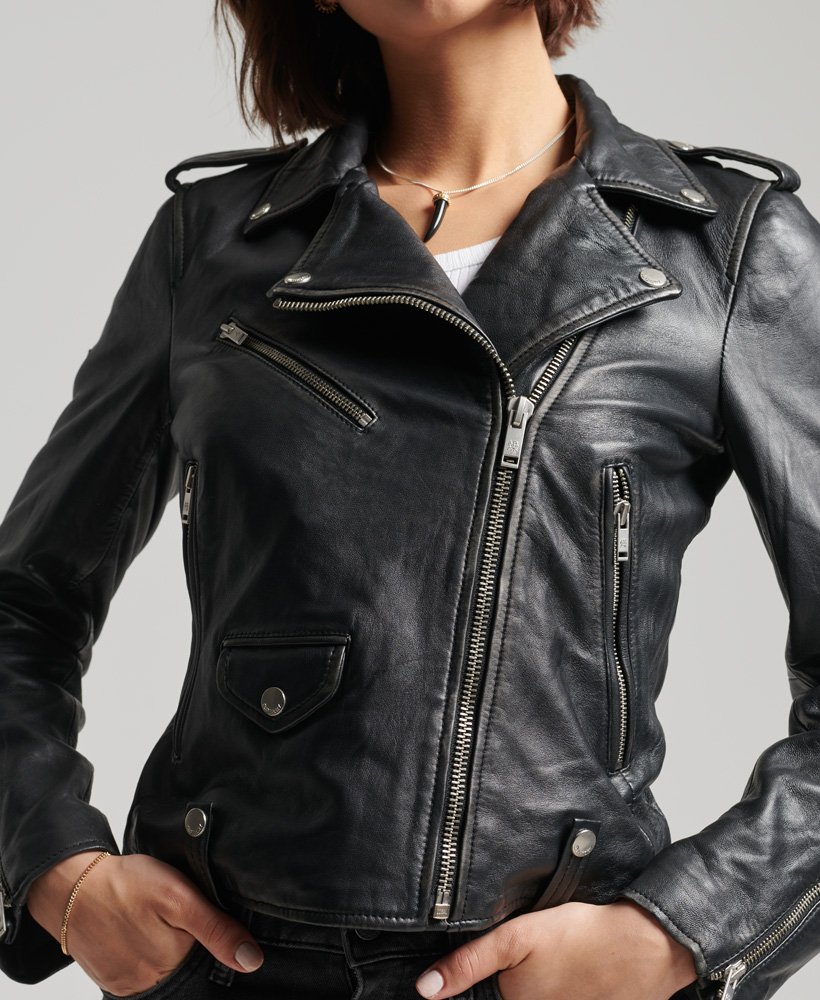 rylee leren bikerjack in zwart