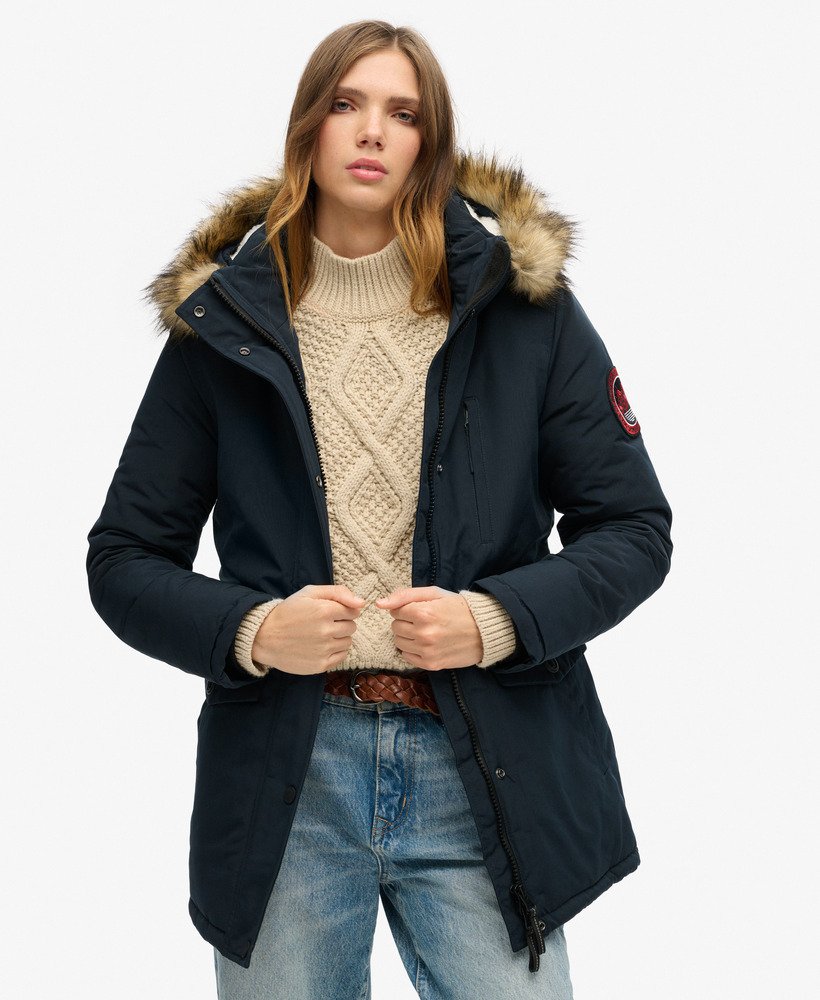 de everest parka met capuchon van imitatiebont in eclipse navy