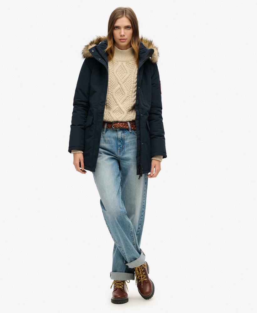 de everest parka met capuchon van imitatiebont in eclipse navy
