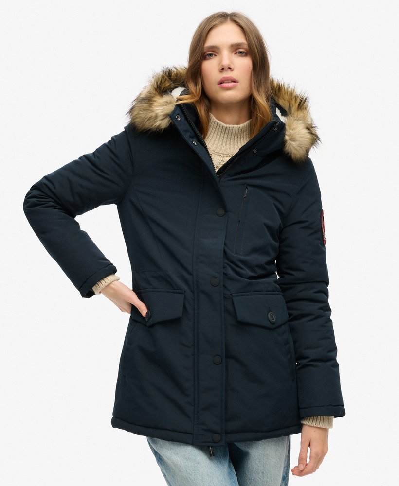 de everest parka met capuchon van imitatiebont in eclipse navy