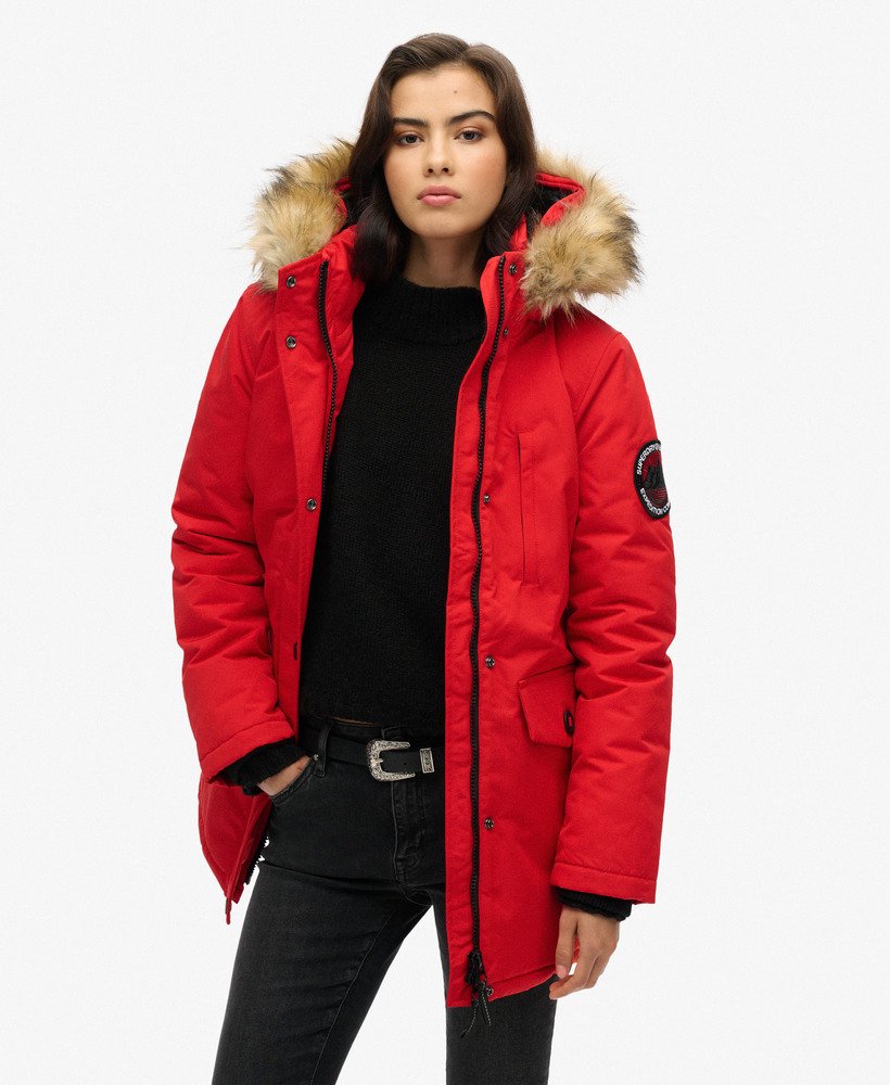 parka met capuchon van imitatiebont in de kleur high risk red everest-uitvoering