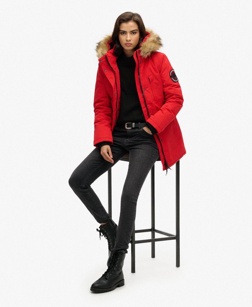 parka met capuchon van imitatiebont in de kleur high risk red everest-uitvoering