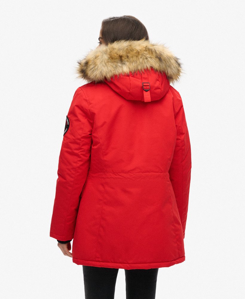 parka met capuchon van imitatiebont in de kleur high risk red everest-uitvoering