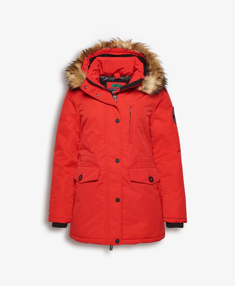 parka met capuchon van imitatiebont in de kleur high risk red everest-uitvoering