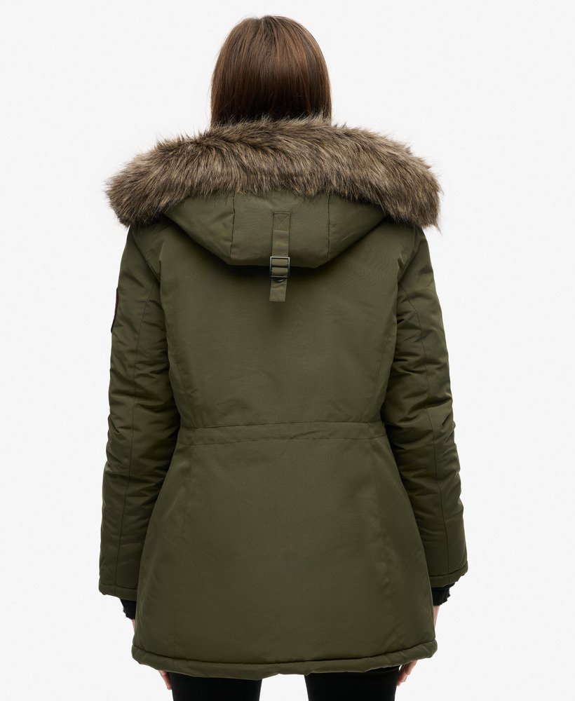 parka met capuchon van imitatiebont in legergroen everest