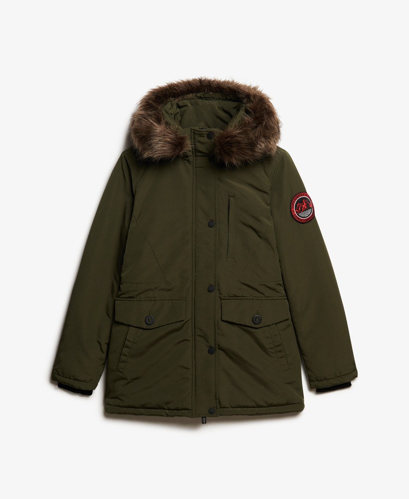 parka met capuchon van imitatiebont in legergroen everest
