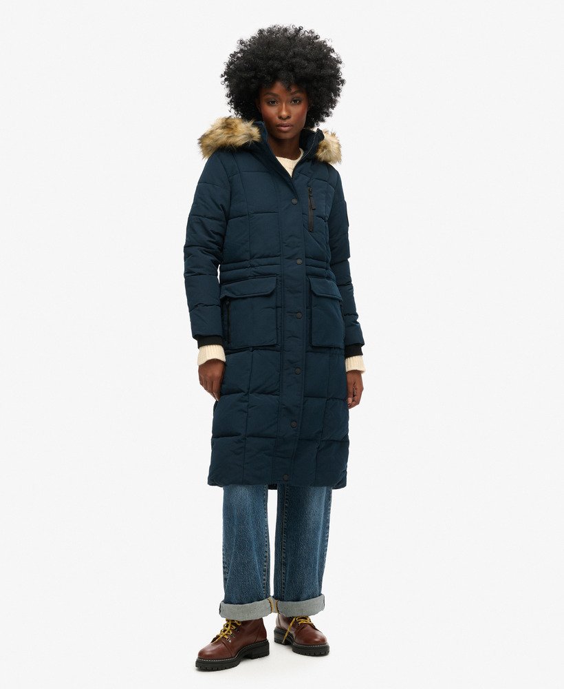 lange everest-jas van imitatiebont in eclipse navy