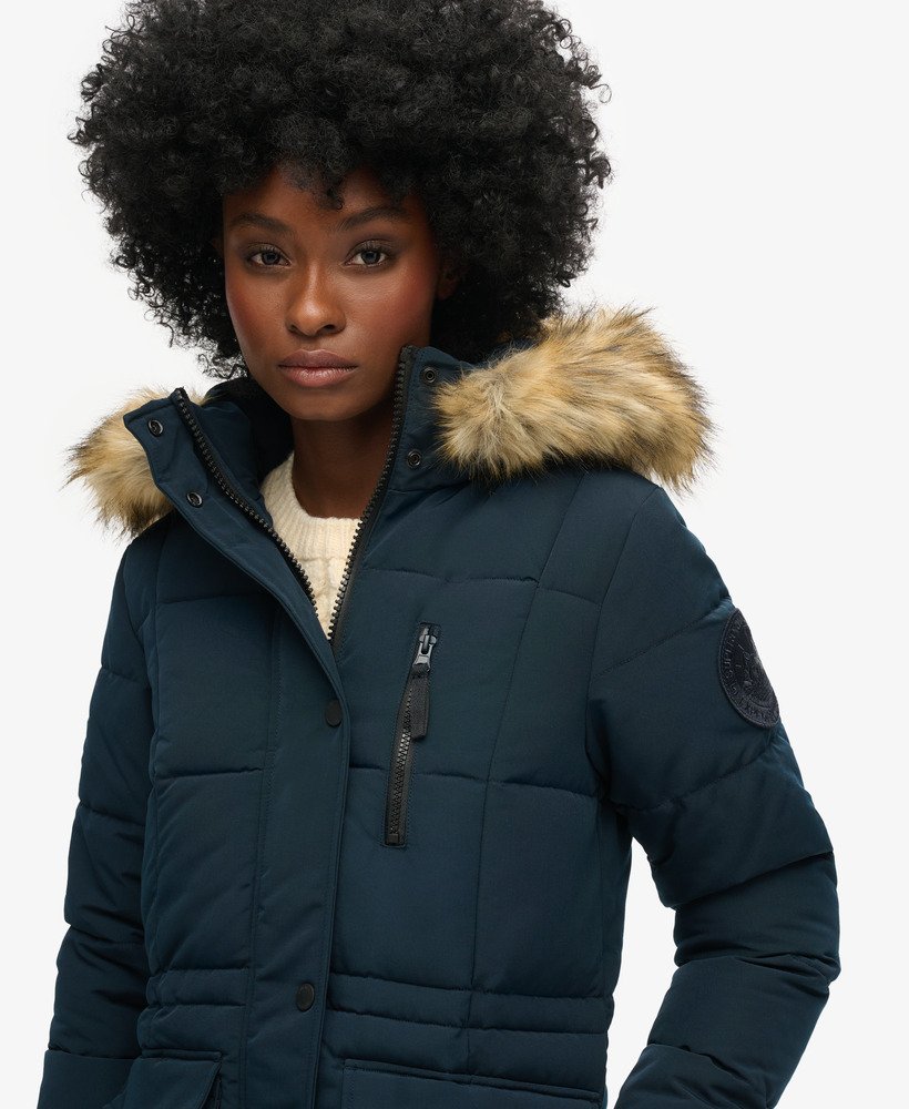 lange everest-jas van imitatiebont in eclipse navy