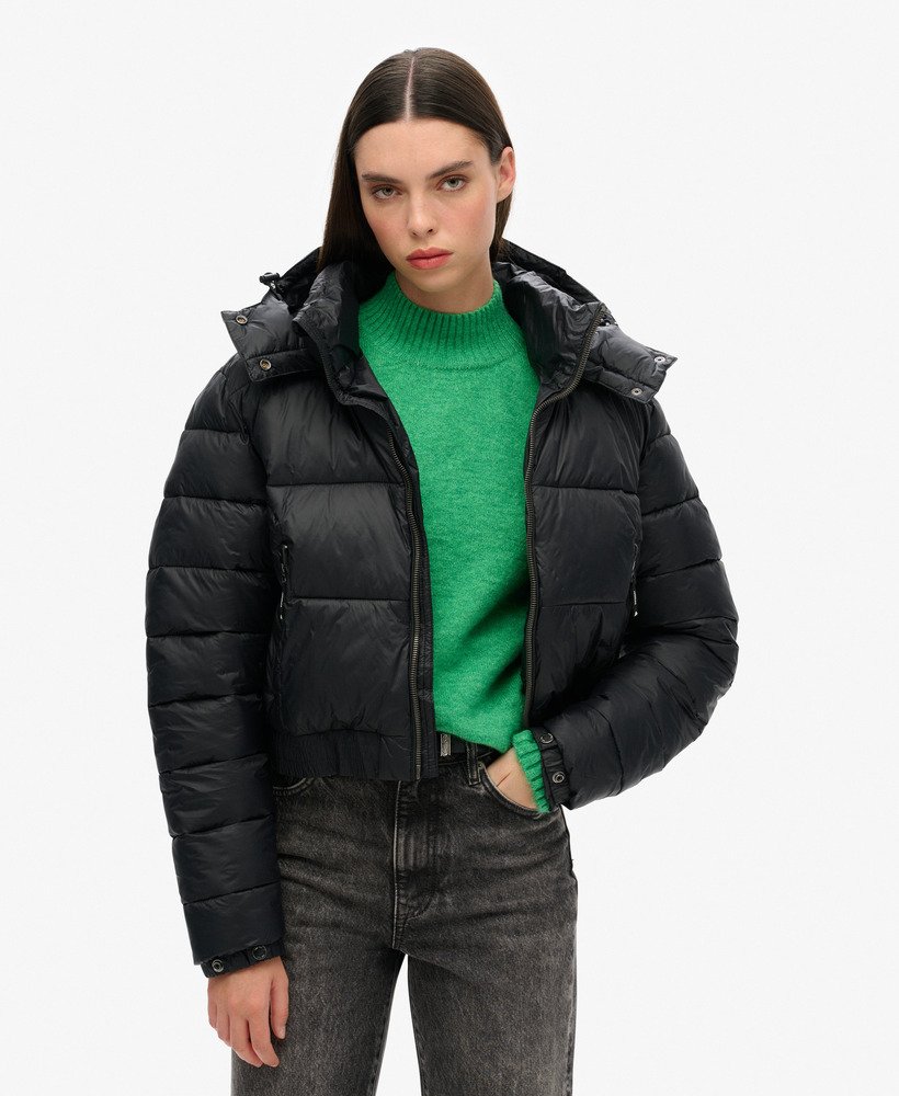fuji cropped hoodie-jas in zwart