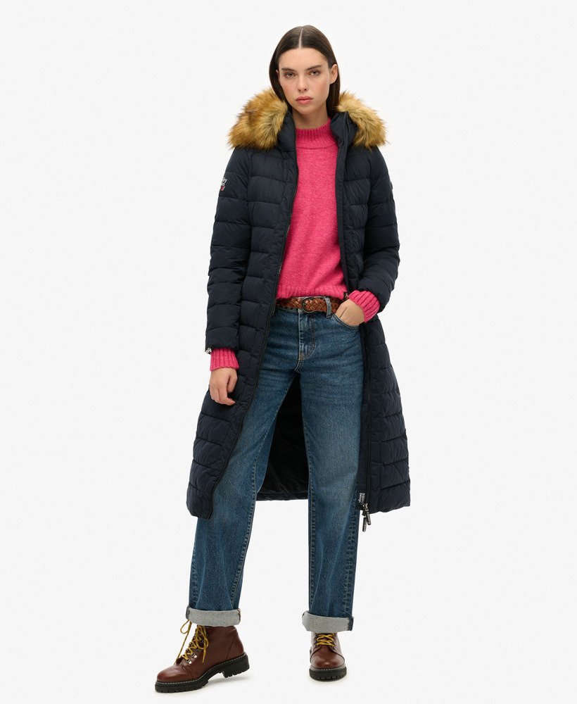 arctic longline puffer coat in navy