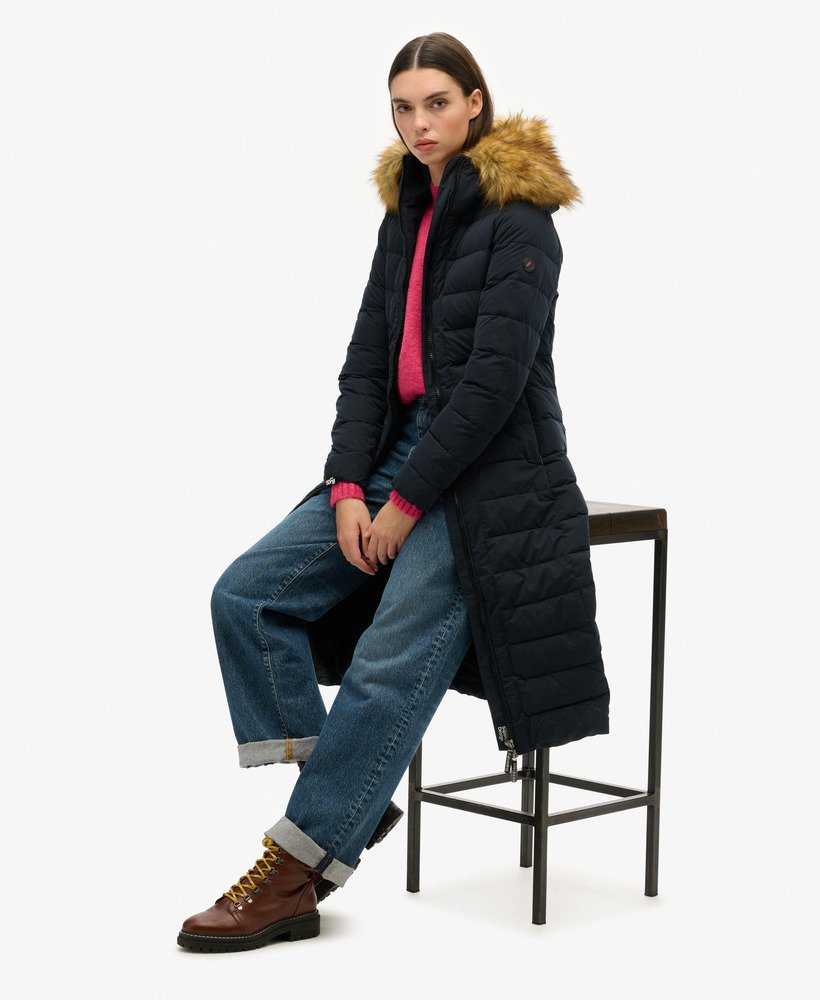 arctic longline puffer coat in navy