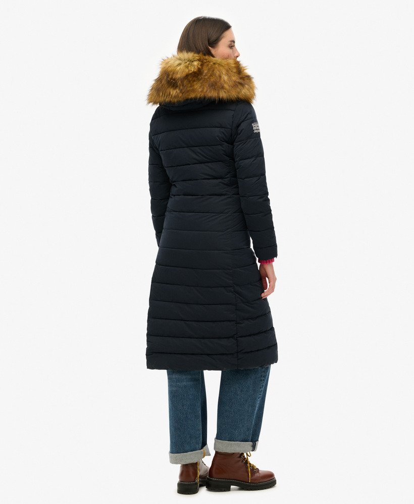 arctic longline puffer coat in navy