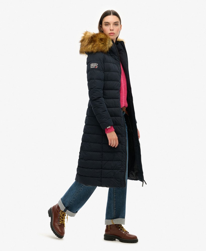 arctic longline puffer coat in navy