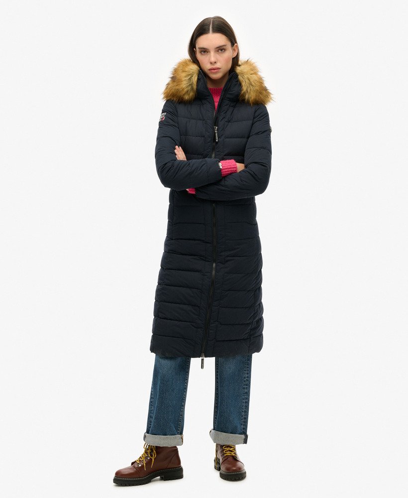 arctic longline puffer coat in navy