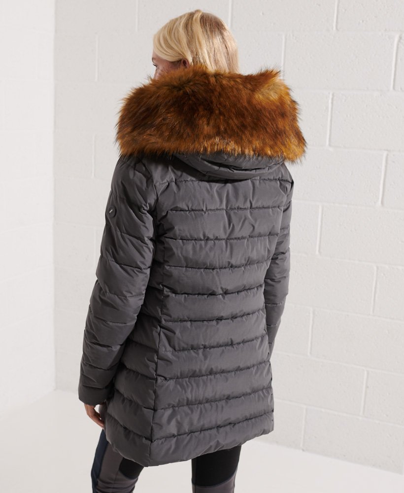 arctic tall puffer coat in charcoal