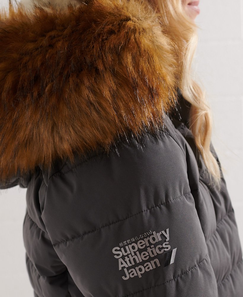 arctic tall puffer coat in charcoal