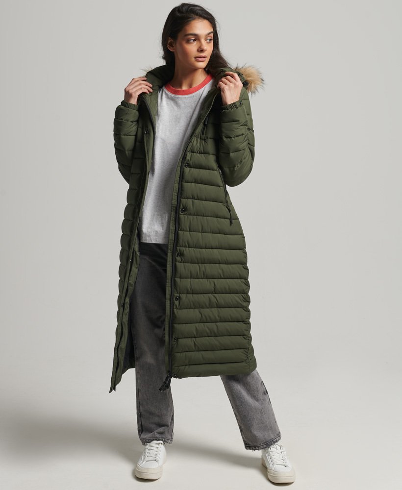 super longline fuji-jas in donker mosgroen