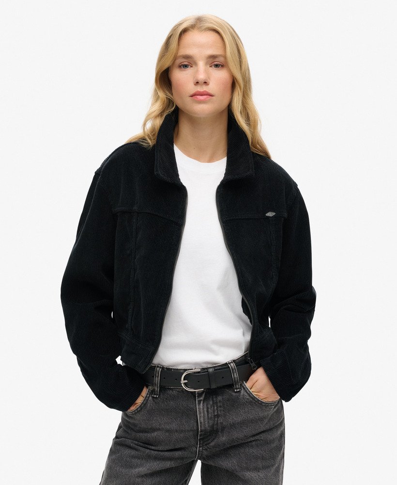 korte corduroy jas in zwart