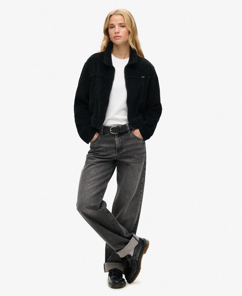 korte corduroy jas in zwart