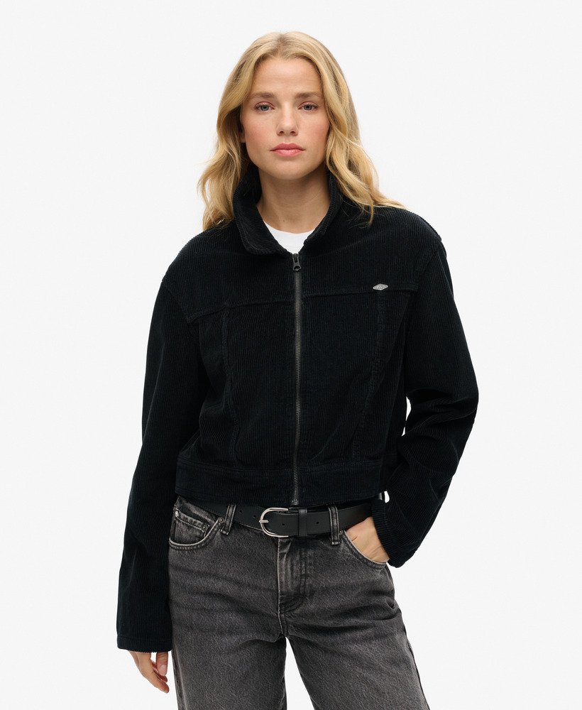 korte corduroy jas in zwart