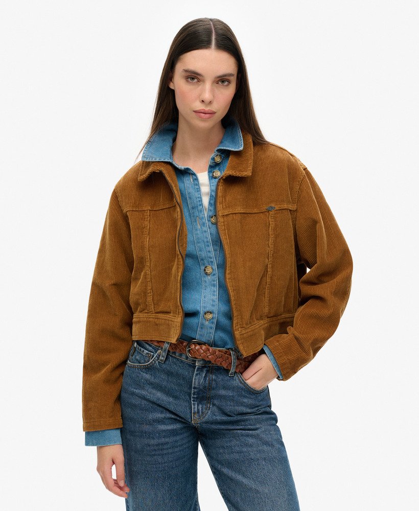 korte corduroy jas in hazelnootkleur