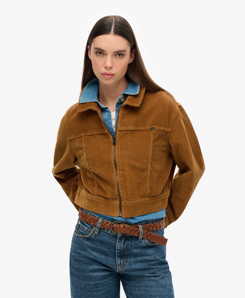korte corduroy jas in hazelnootkleur