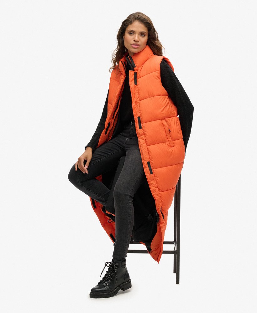 ripstop longline puffer vest in oranje raster