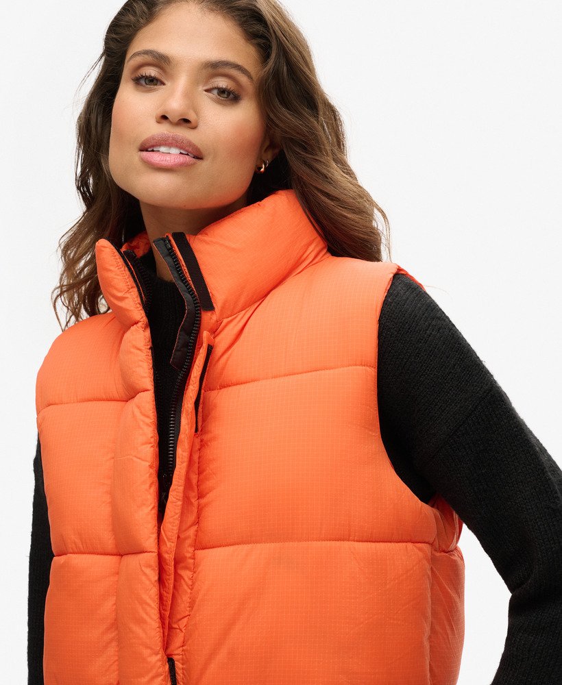 ripstop longline puffer vest in oranje raster