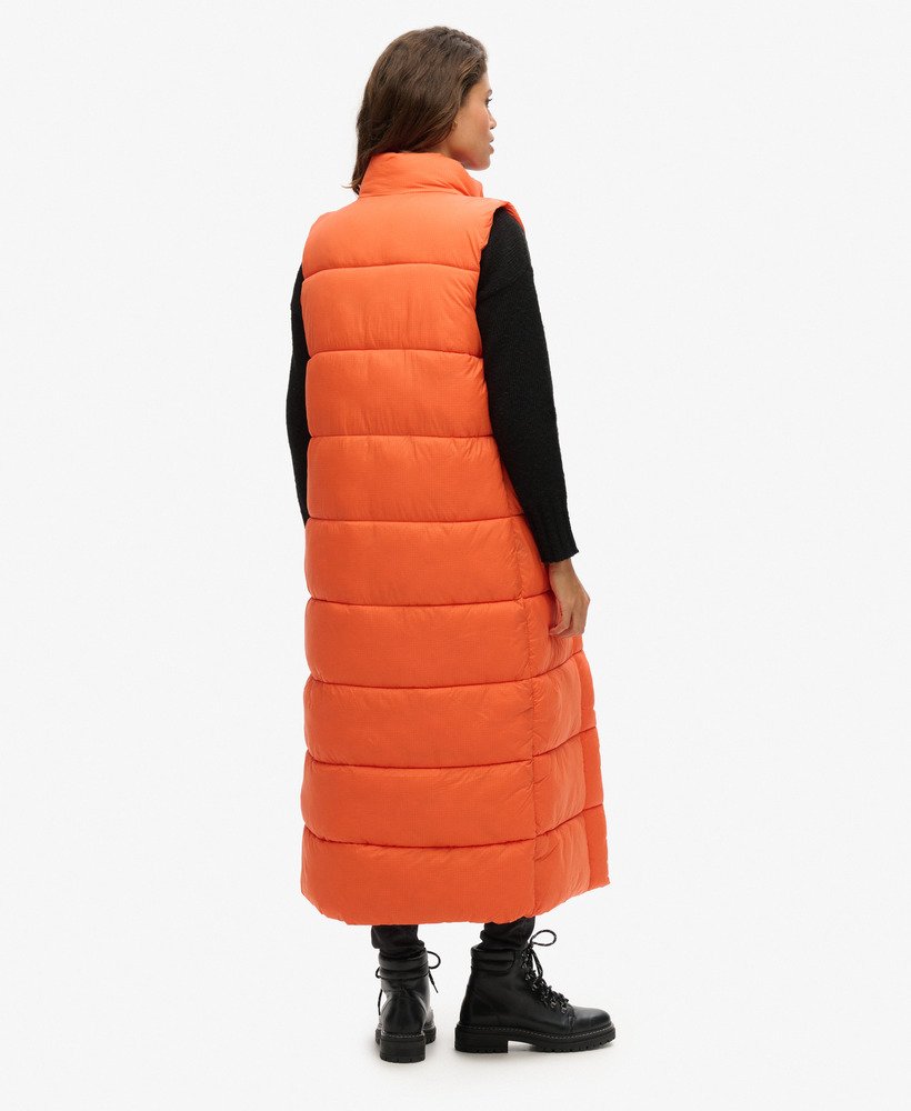 ripstop longline puffer vest in oranje raster