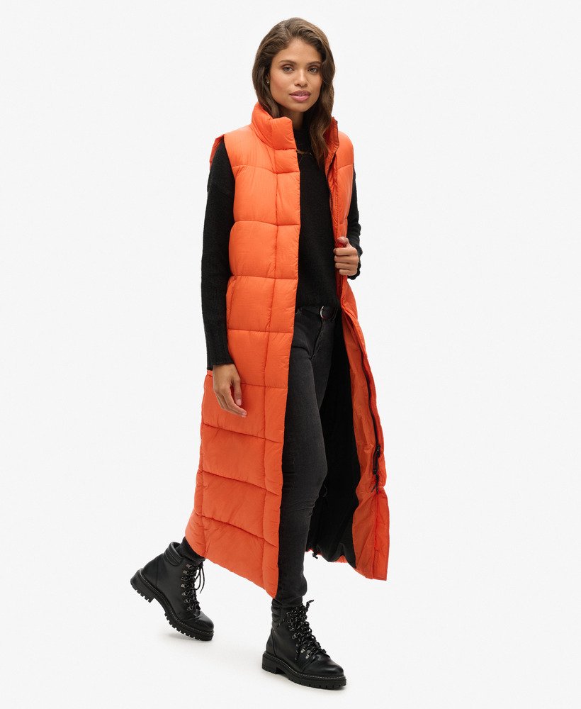 ripstop longline puffer vest in oranje raster
