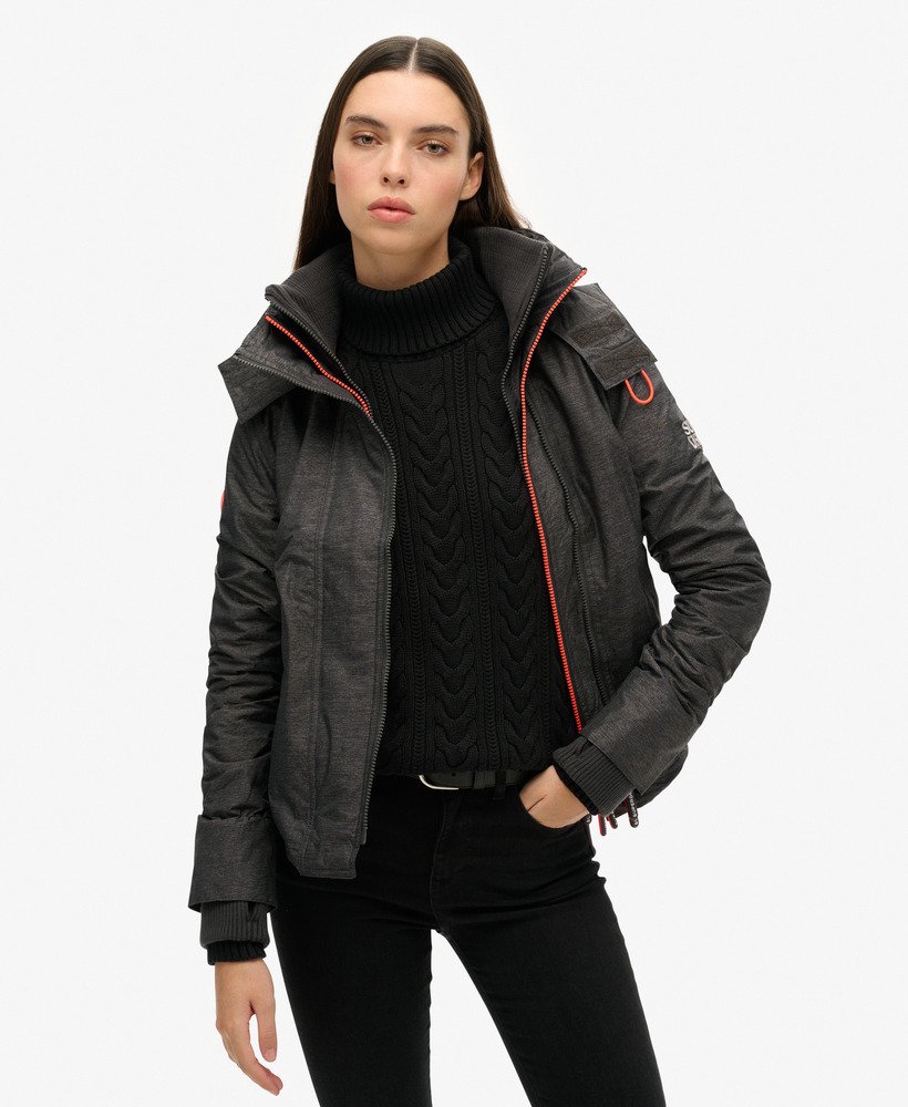 pop zip hooded arctic sd-windcheater jacket in mid charcoal marlshock coral