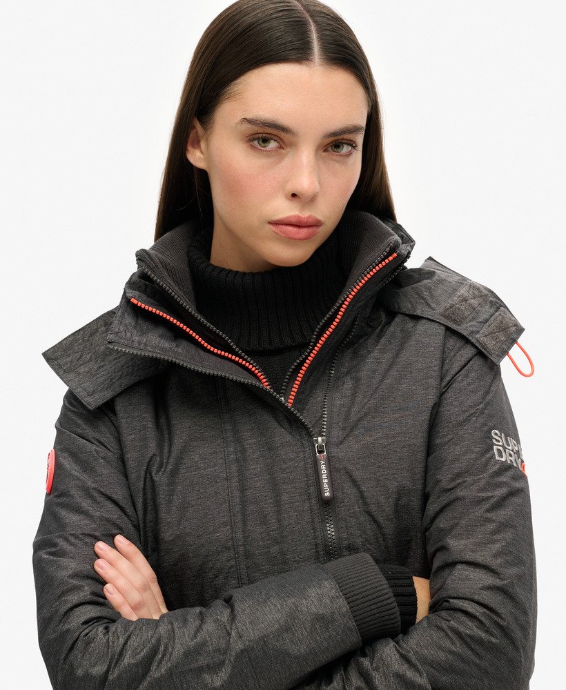 pop zip hooded arctic sd-windcheater jacket in mid charcoal marlshock coral