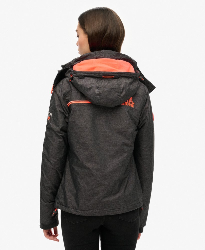 pop zip hooded arctic sd-windcheater jacket in mid charcoal marlshock coral