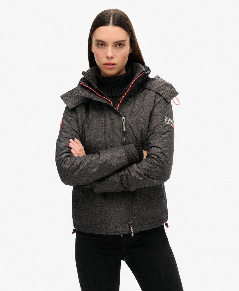 pop zip hooded arctic sd-windcheater jacket in mid charcoal marlshock coral