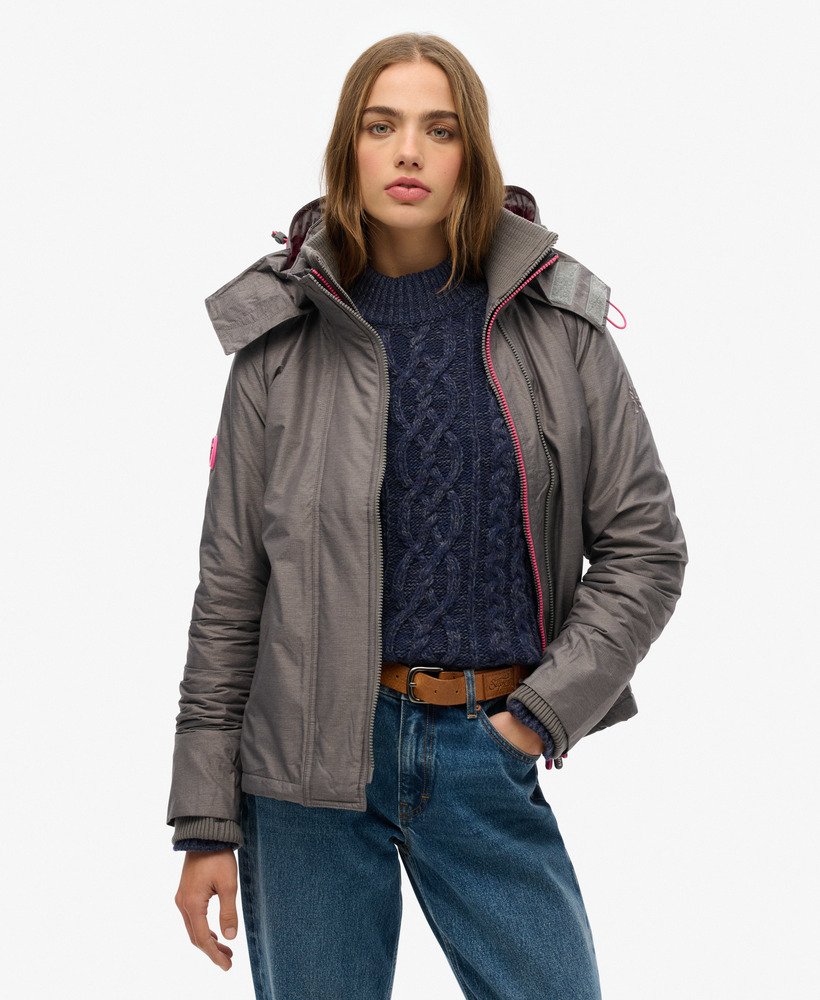 pop zip hooded arctic sd-windcheater jacket in light grey marl shocking pink