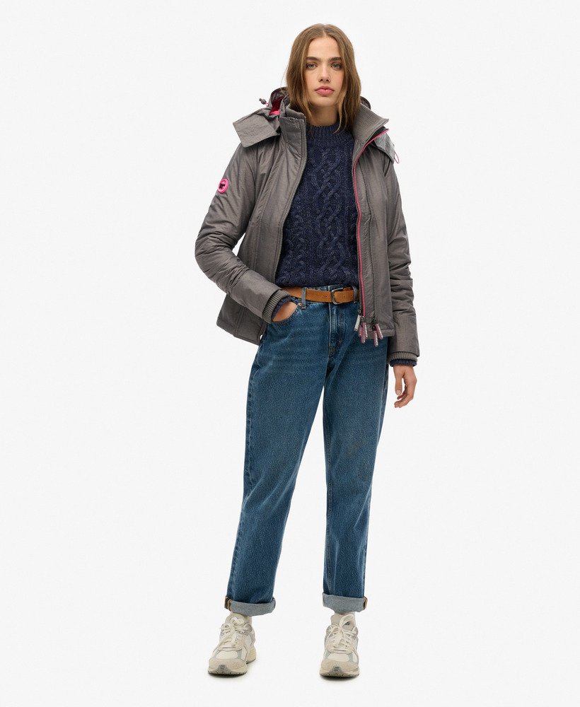 pop zip hooded arctic sd-windcheater jacket in light grey marl shocking pink