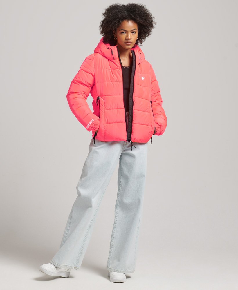 spirit sports pufferjack met capuchon in hyper fire coral