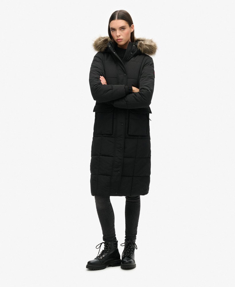 everest longline puffer coat in gitzwart