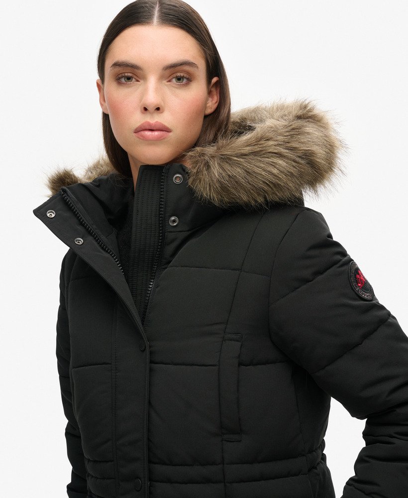 everest longline puffer coat in gitzwart