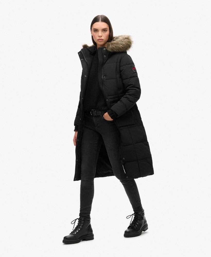 everest longline puffer coat in gitzwart